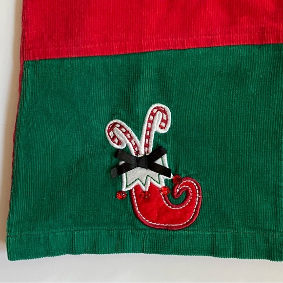 Christmas Dress 4T Red Corduroy Jumper Tree Santa Snowman presents White Shirt - Picture 4 of 13